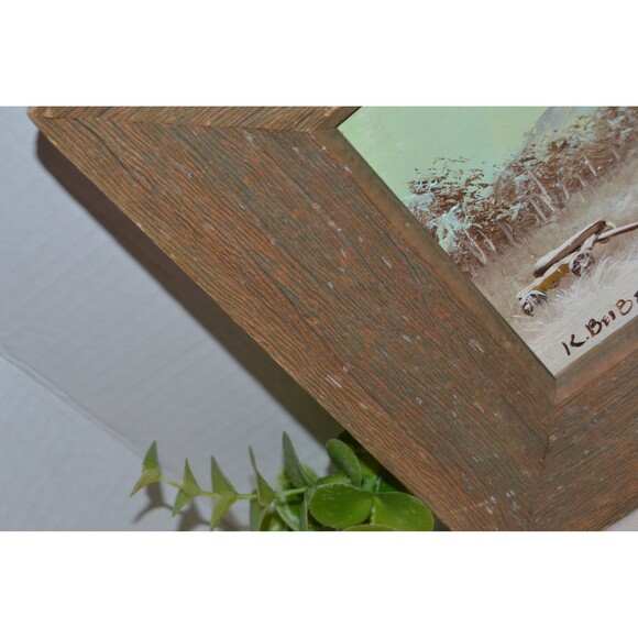 Vintage Signed Oil Painting K. Beiber Rustic Primitive Landscape Framed - Picture 3 of 4